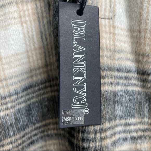 Blank NYC checked out plaid poncho cape jacket quarter zip vegan leather collar - Picture 4 of 16